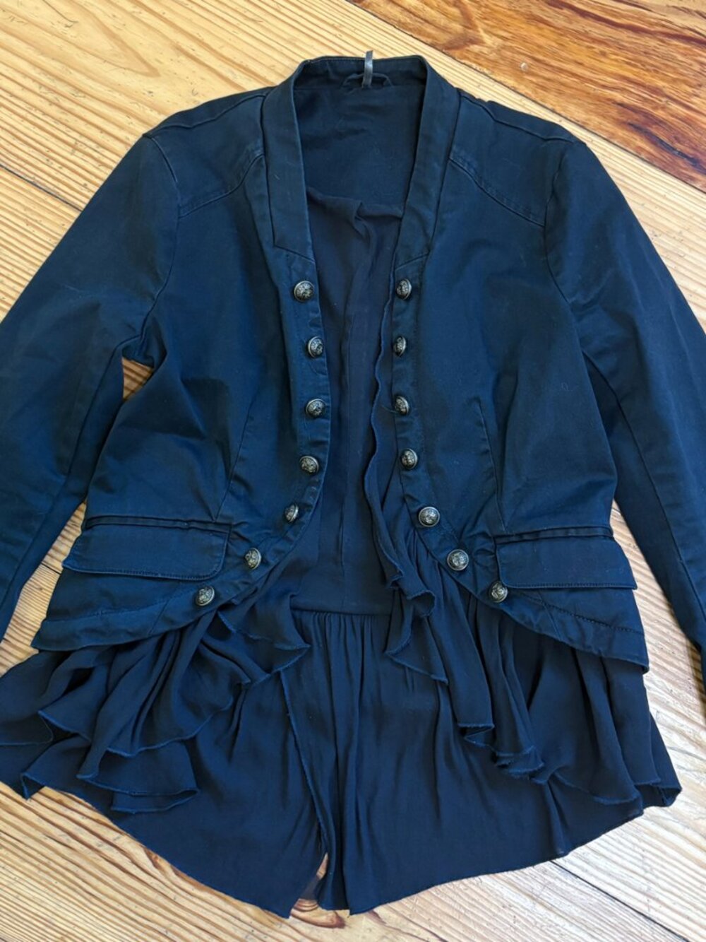 Free People Black Military Ruffle Jacket